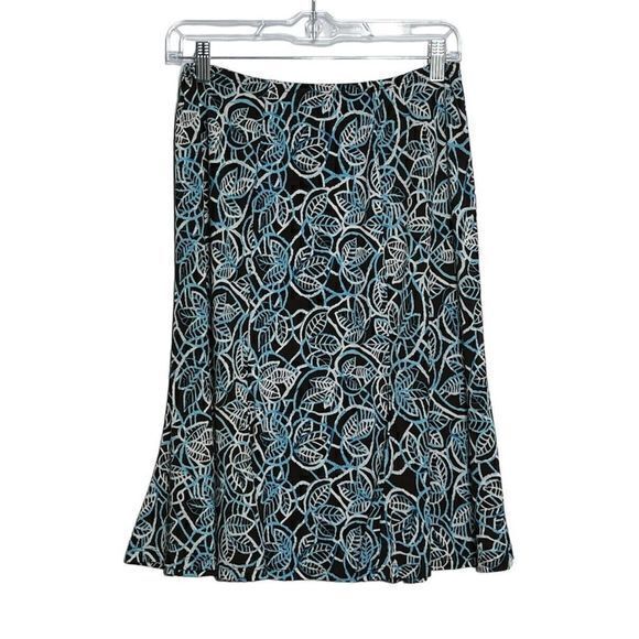 Connected Apparel Skirt A Line Leaf Pattern Brown Blue Stretch Pull on Size 8 - Picture 1 of 5